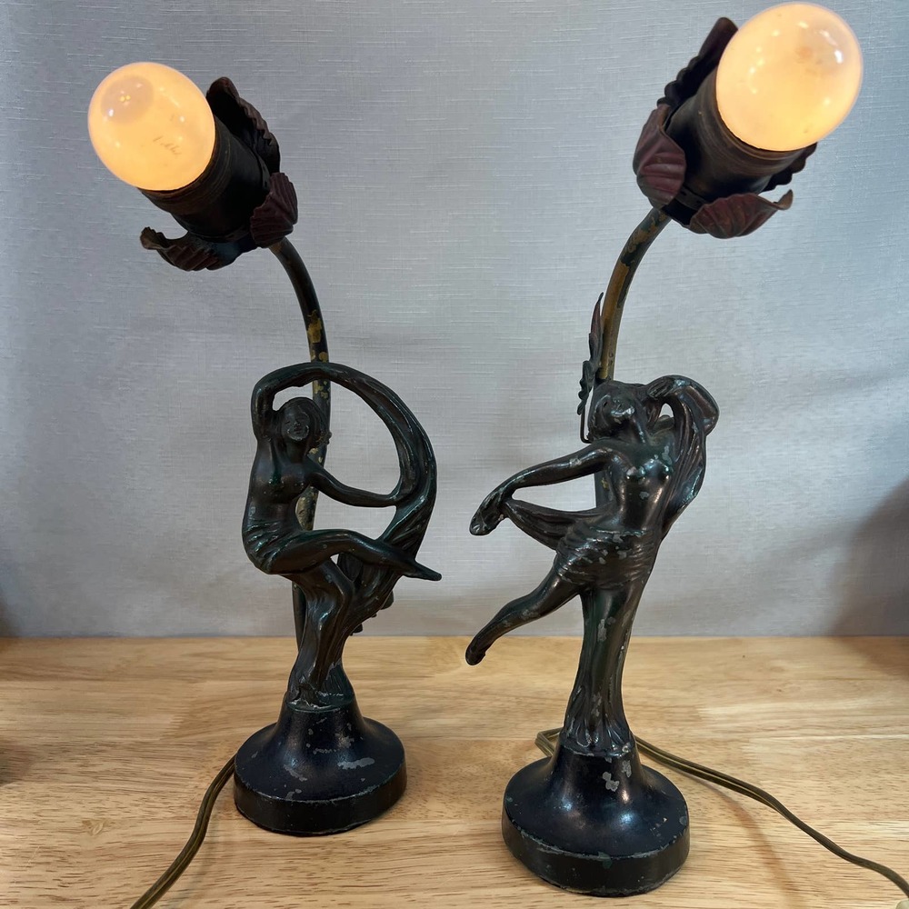 Vintage Metal fairy/ nymph table lamps read description